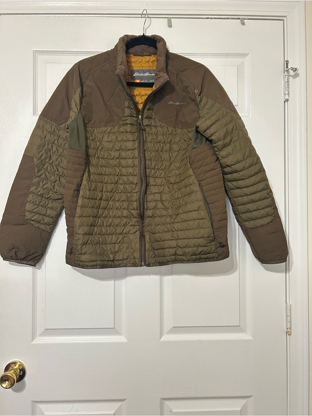 Eddie Bauer Sport Shop Hybrid Quilted Down Jacket Womens XL Olive Brown *Flaw*